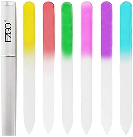 EZGO 6 Pieces Double Sided Crystal Glass Nail Files with Case - Best Glass files for Nails and Beauty