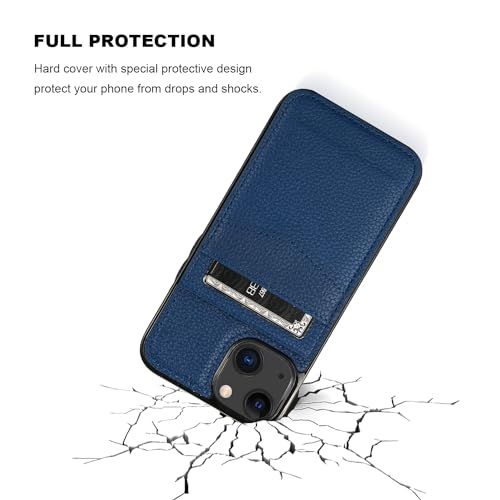 Image of KIHUWEY Compatible with iPhone 13 Case Wallet with Credit Card Holder, Premium Leather Magnetic Clasp Kickstand Heavy Duty Protective Cover for iPhone 13 6.1 inch (Lichee Blue)