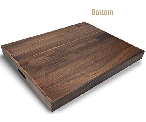Magigo 30 X 24 Inches Extra Large Rectangle Black Walnut Wood Ottoman Tray With Handles, Serve Tea, Coffee Classic Wooden Decorative Serving Tray #TOP3