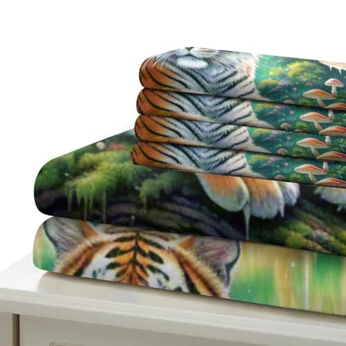 Housse de couette tigre 140x200cm microfibre douce lit simple 3D avec zip - 6