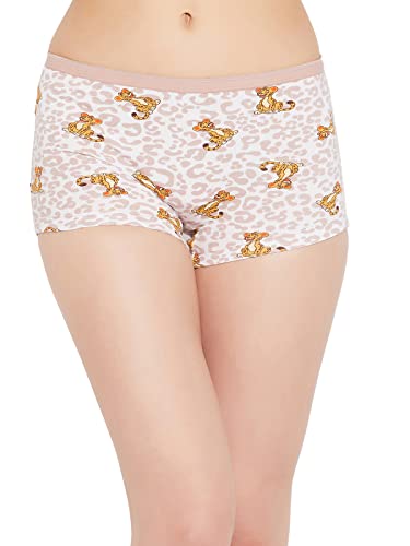 Image of Clovia Women's Cotton Mid Waist Leopard Print Boyshorts in White