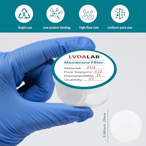 Image of PTFE Membrane Filter, Hydrophobicity Membrane Disc Filters, 25 mm Diameter, 0.22m Pore Size Pack of 100, Non-Sterile