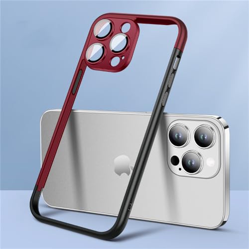 Coque iPhone 13 14 Pro Max antichoc avec film objectif et cadre pare-chocs rouge