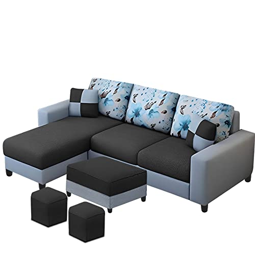 Image of Orland 4 Seater LHS L Shape Sofa with Center Table & 2 Puffy | Color - Black Grey