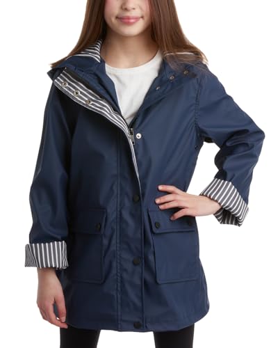 Image of URBAN REPUBLIC Girls Rain Jacket - Wind & Water Resistant Slicker Shell Lightweight Rain Coats for Girls with Pockets, Size 7-8, Dark Navy