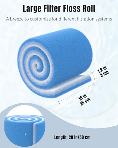 Image of Pawfly Aquarium Filter Floss Roll 20 x 10 x 1.2 Inch Cuttable Aquarium Filter Pad, Blue and White Aquarium Filter Media Roll for Freshwater Saltwater Fish Tanks & Small Ponds