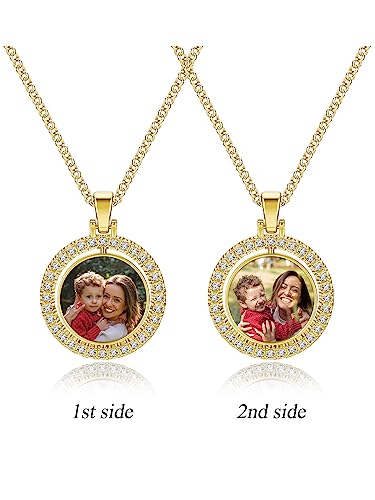PiercingJ Customized Double-Side Photo Necklace Custom Picture Pendant Chain Personalized Cubic Zirconia Hip Hop Jewelry Gift for Men Women with Gift Box2
