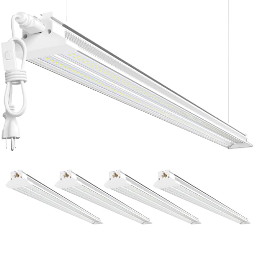 Image of Commercial-grade 10000LM 5000K 60W Linkable 4 Foot Led Shop Lights for Shop | Upgrade Super Bright 4 Pack Hanging&Surface Mount 4' Linkable 4FT Led Shop Light Fixture for Workshop Garage Workbench