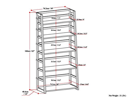 Image of SIMPLIHOME Acadian 63 inch Tall Solid Wood 5-Shelf Bookcase in Brown