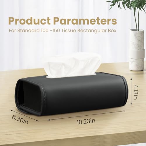 Image of WHHMK Large Car Tissue Holder, Refill Easily Clamshell Opening, Black 1PC | Tissue Box Cover Keep Car Tidy, Premium PU Leather Backseat Napkin Rectangle Organizer in Auto, Fits 100-150 Count Tissues