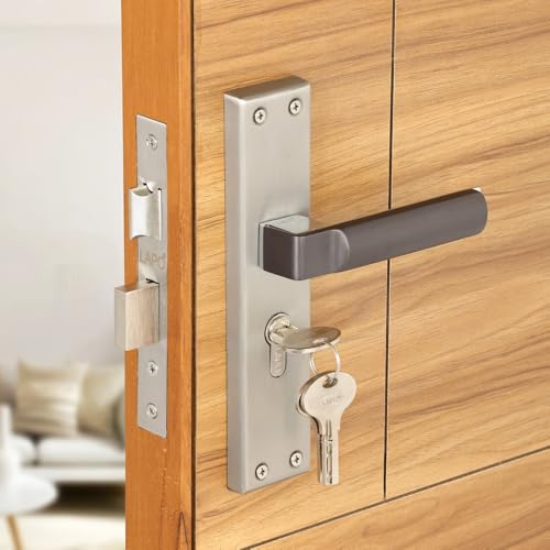 Image of LAPO Mortise Door Lock for Home Main Door & Bedroom with Handle | Heavy-Duty 60mm Cylinder | Left-Right Fit 30-50mm Door Home Office Hotel | 3 Brass Keys | 45x45mm Body | Matt Finish | CY-307