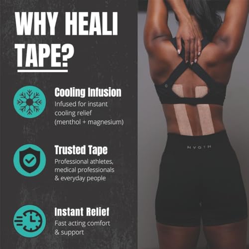 Image of Heali Kinesiology Tape with Magnesium and Menthol, 3-Pack of 20 Pcs Precut Strips, K Tape Roll, Knees, Physical Therapy Sports Tape for Muscles and Joints, Water Resistant, Beige Inspiration