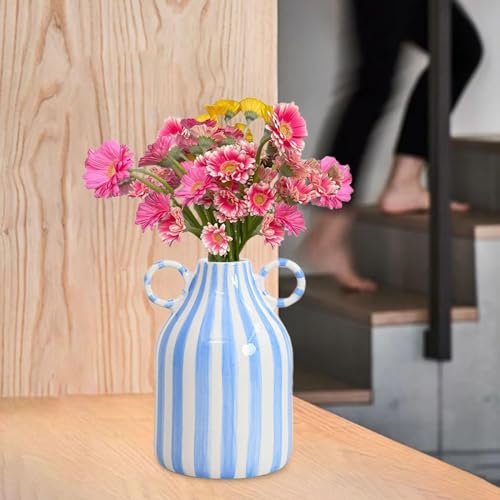 Image of Creations Decorative Flower Vase Photo Prop Porcelain Vase for Garden Entryway Farmhouse Blue White StripesHome & Garden|Home D?Cor|Vases