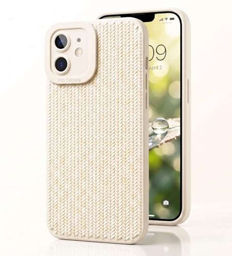 Image of amazon basics Luxury 3D Knitted Texture Soft Silicone Back Cover for iPhone 11 | Slim Fit Shockproof Case with Camera Protection & Non-Slip Grip - Cream