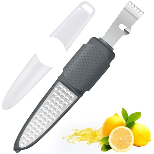 Image of Rainspire Lemon Zester Tool with Channel Knife, Stainless Steel Citrus Zester Tool, Lemon Peeler, Zesters for Kitchen, Ultra Sharp 2-in-1 Tool Easily Creates Citrus Zest, Grey
