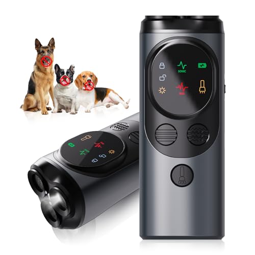 AULMEILA 2025 Dog Bark Deterrent Devices with HD Display – No Shock Dog Training Tool with 3 Emitters, 50FT Range, Flashlight, Rechargeable Anti-Bark Deterrent for All Dog Sizes