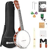 Vangoa Banjolele Concert Banjo Ukulele 4 String 23 Inch Travel Banjo Portable Kit for Beginners with Extra Strings Strap Pick-up Picks Tuner and Carry Case