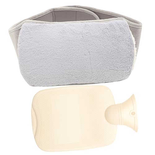 Vaguelly 1Set Portable Hot Water Bottle with Plush Belt Heating Pad for Muscle Relief Warmth for Home Travel Relief Care Grey