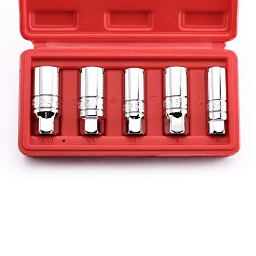 Image of MIXPOWER 3 /8-Inch Drive Spark Plug Socket Set, SAE & Metric, CR-V Steel Mirror finish, 6-Point, 5 /8-Inch, 3 /4-Inch, 13 /16-Inch, 14mm, 18mm, 5-Piece Set