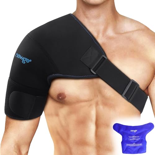 NEWGO Shoulder Ice Pack Wrap for Rotator Cuff Cold Therapy, FSA Eligible Gel Ice Pack for Injuries Reusable Cold Pack for Shoulder Swelling Discomfort After Surgery, Medium/Black