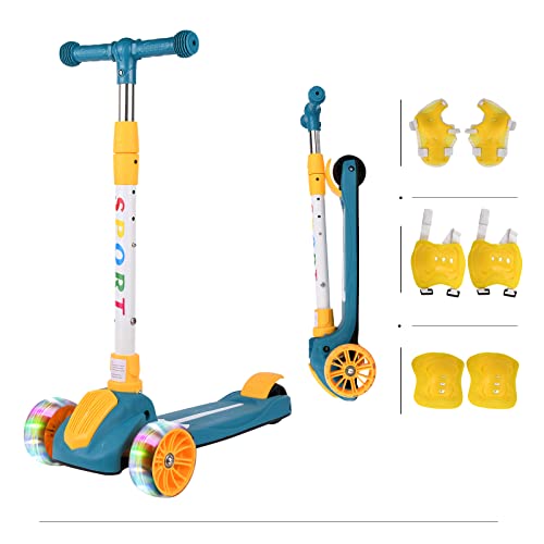 GUGUVITA Trotinette Enfant,Trottinette Enfant 3 en 1,3-12 Ans Pliable Trotinette Enfant 3 Roues,6 PièCes D'éQuipement De Protection Incluses 2 CoudièRes 2 GenouillèRes 2 ProtèGe-Mains