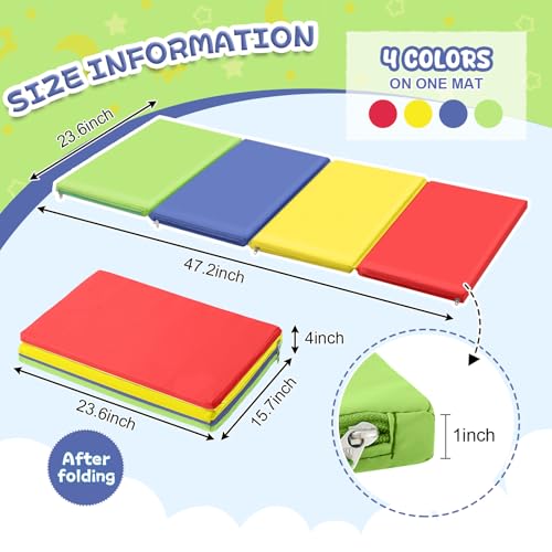 Image of Wesiti Nap Mats for Preschool 1.37 inch Thick 47x24 inch Folding Rest Mat 4 Section, Sleeping Pad for Kids Children Daycare Nap School Classroom Kindergarten Daycare Travel Home, Colorful