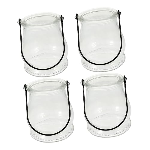 Cabilock 4pcs Transparent Glass Candle Holders with Handles Decorative Hydroponic Vases for Home Weddings and Parties for Indoor Outdoor Use