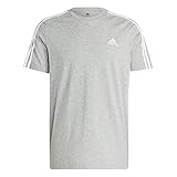 Besatzung adidas, Essentials Single Jersey 3-Stripes, T-Shirt, Mittel Grauer Heather/Weiß, M, Mann