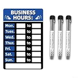 Letrero de horario comercial con 3 bolígrafos borrables, tablero de PVC para tienda flexible u visualización de horas de oficina, adecuado para restaurantes, gimnasios, boutiques y tiendas (azul)