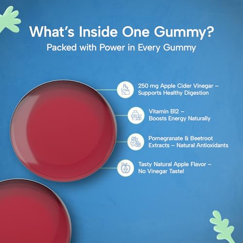 Image of R3SET Apple Cider Vinegar Gummies | Daily Support for Weight Gain, Bloating, Poor Digestion & High Blood Sugar | No Harsh Vinegar Taste | ACV with Beetroot, Pomegranate Extract & Folate - 30 Gummies