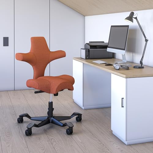 Image of HAG Capisco Standard Chair-Black Frame-Upholstered Burnt Red