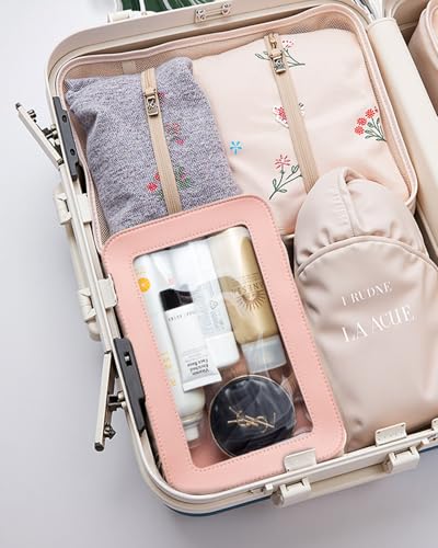 Image of LETGO Clear Makeup Bags, TSA Approved Toiletry Bag with Zipper, Makeup Organizer for Carry-on Travel Essentials, Car Accessories Organizers Storage for Women Men (Clear-Pink)