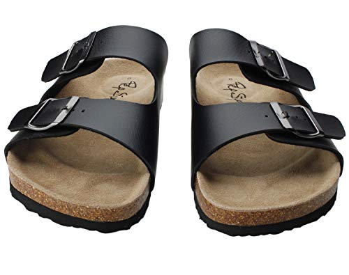 Pepstep Slip On Sandals For Women Or Ladies With Soft Cork Footbed And Buckle Strap, Low Platform Suede Slides For Women, Arch Support, Well Made, Cute And Comfortable (8, S04Black) #TOP1