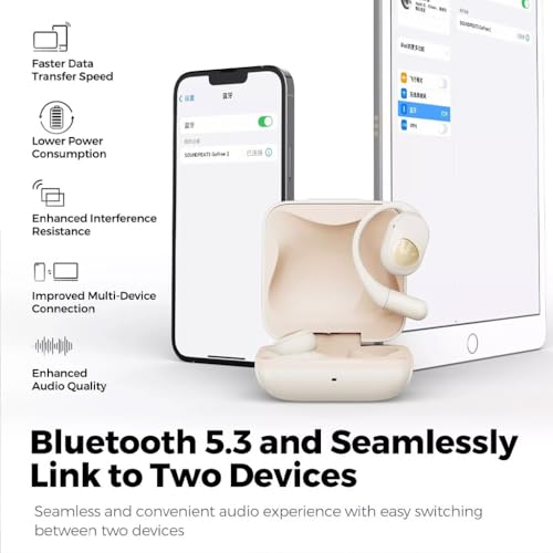 Image of Sound peats Gofree 2+ Wireless Open Ear Earphone True Wireless with 39hrs Playtime, Dual ENC Mic, Gaming Mode, App Control, Bluetooth 5.3 Type C Fast Charging, IPX5 Waterproof (Beige)