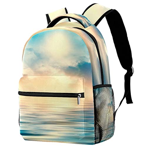 Sac à dos femme motif ciel bleu nuages mer sac scolaire adolescente
