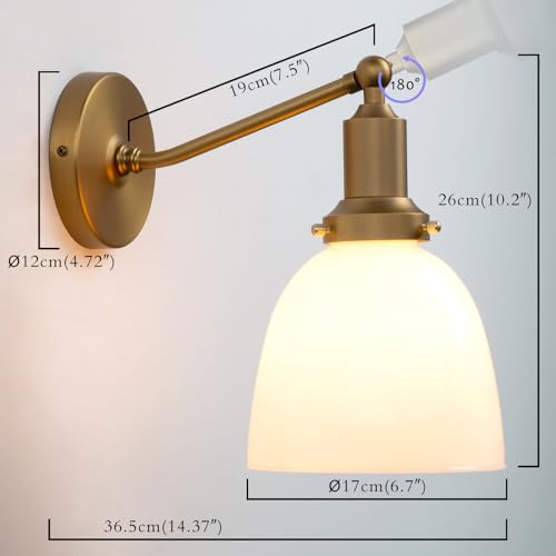Image of Industrial Vintage Slope Pole Wall Mount Single Sconce with 6.7 inch Oval Dome Milk White Glass Shade Wall Sconce Light Lamp Fixture