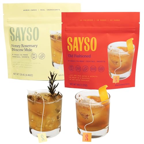 Image of SAYSO Honey Rosemary Moscow Mule & Old Fashioned - Instant Cocktail or Mocktail Mixers - No Hot Water - Professionally Crafted - Home Bar - Organic Ingredients, 16-Pack
