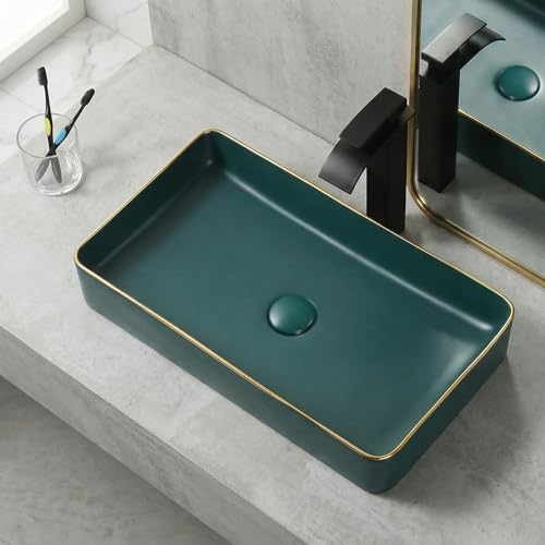 Image of Inart Ceramic Wash Basin | Counter Top Basin | Living room or Bathroom Table Top Basin | Green Matt Color 60 x 34 x 11 CM