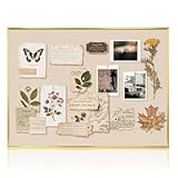 QUEENLINK Linen Bulletin Board 24 x 18 Inches, White Cork Board for Wall, Gold Aluminum Framed Fabric Pin Board Tack Board, 10 Push Pins, Beige