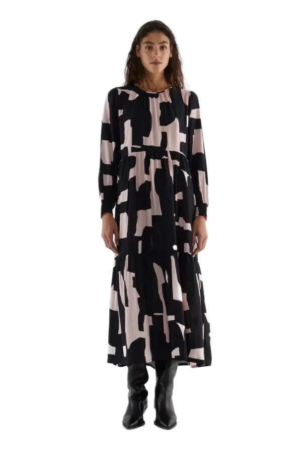 Robe chemise midi fluide et légère à motif géométrique rétro