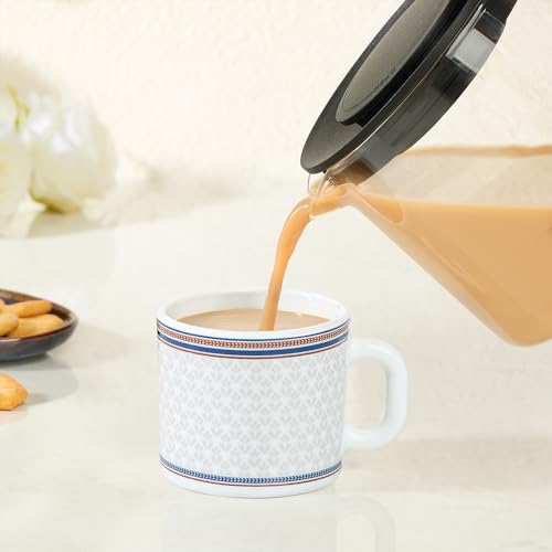 Image of Larah by BOROSIL 100ml x 6pc Opalware Starlight Tea /Coffee Mug Set, Microwave & Dishwasher Safe Embossed Design Crockery Set Ideal for Daily Use & Gifting