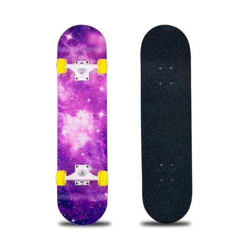 Skateboard, 31 x 8 Zoll komplettes Skateboard,8-lagiges Ahornholz, ABEC-11 Kugellager und 95A Rollen,Standard-Skateboards für Kinder, Jugendliche, Erwachsene, Anfänger (Sky-ZS)
