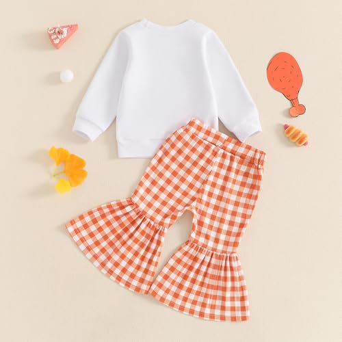 Karuedoo Toddler Baby Girl Thanksgiving Outfit Letter Print Crewneck Long Sleeve Sweatshirt Top and Flared Pants Set3