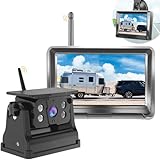 Magnetic Wireless Backup Camera + 5 Inch Monitor System, LASTBUS Solar 2 Split HD Display + Rechargeable Battery IP69 Waterproof Night Vision Rear View Camera for RV Car Trailer Truck Camper