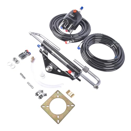 Vahaha Hydraulic Outboard Steering System Kit - 150HP Hydraulic Pump, 2pcs 26ft Heavy-Duty Nylon Hose & Secure Dual-Lock Cylinder for Boats
