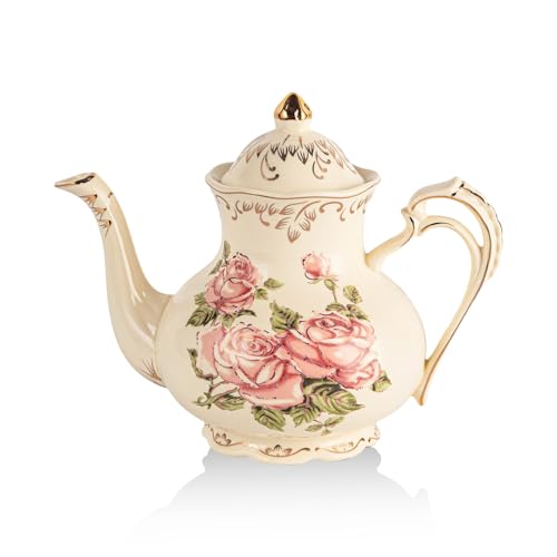YOLIFE Rose Teapot, Ceramic Tea Pot with Infuser for Loose Leaf T...