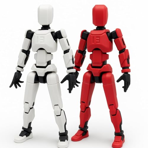 Image of ONNGEO 2 PC Black Action Figures Kit Titan 13, 3D Printed Multi-Joint Movable Robot, T13 Lucky Action Figure, Dummy Robot Action 13, Desk Decoration Creative Robots, Nova 13 Mechanical Doll Red, White