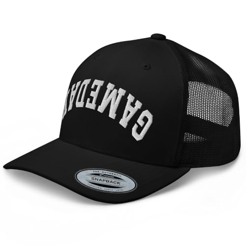 RIVEMUG NG Game Day Embroidered Upside Down Curved Bill Trucker Hat Mid Crown Adjustable Cap Black