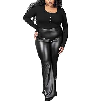 Wvapzxx Plus Size Stretch Bodycon Pu Trousers Women High