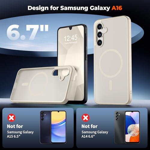 Image of SUPFINE Magnetic for Samsung Galaxy A16 5G Case with Screen Protector, (Built-in Magnets) (Military Grade Drop Protection) Slim Translucent Shockproof Phone Case,Stone